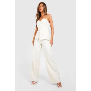 Linen Look Pantalon À Jambes Larges - Blanc Cassé - 44, Blanc Cassé