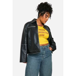 "Plus" Vintage Look Veste En Synthétique À Fermeture Éclair (Grande Taille) - Noir - 52, Noir
