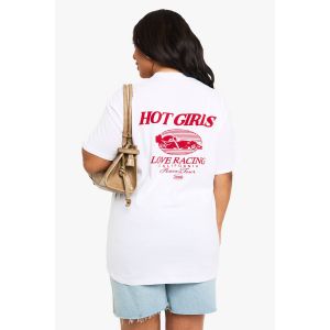 T-Shirt Surdimensionné Taille "Plus" "Hot Girls Love Racing" - Blanc - 48, Blanc