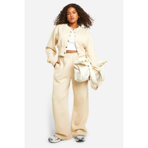 Survêtement Bomber Sweatshirt À Détails Popper Et Ourlet Profond - Blanc Écru - 56, Blanc Écru