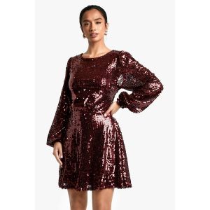 "Petite" Robe Patineuse À Sequins Avec Dos Noué - Rouge - 36, Rouge