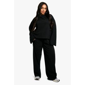 Ensemble Coordonné Grande Taille À Manches Longues Et Pantalon À Jambes Larges Co Ord - Noir - 56, Noir
