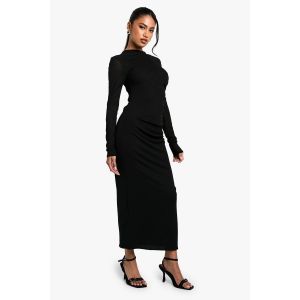 Robe Maxi Longue Transparente À Manches Longues Froncée - Noir - 38, Noir