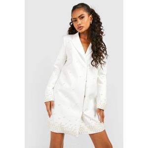 Robe Blazer À Détail En Perle - Blanc - 38, Blanc