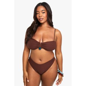 "Plus" Haut Bandeau Grande Taille En Tissu Froissé Avec Ornement En Gemmes - Marron Chocolat - 46, Marron Chocolat