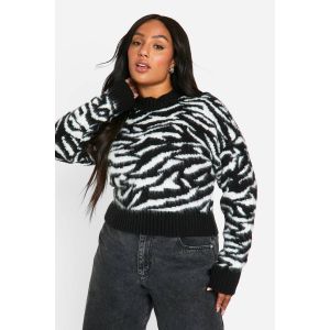 Pull Court Zèbré Brossé - Noir - 54, Noir
