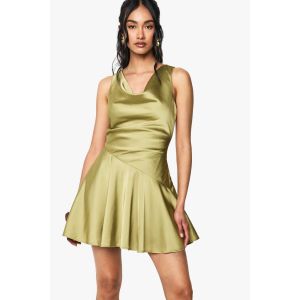 Satin Mini-Robe À Taille Basse - Vert Mastic - 46, Vert Mastic