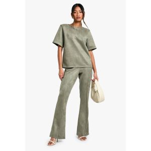 Flares À Taille Basse En Synthétique-Suède - Vert Kaki - 44, Vert Kaki