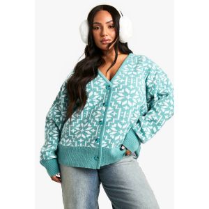 "Plus" Premium Cardigan De Noël Tricoté Flocon De Neige Fairisle - Vert - 16/18, Vert