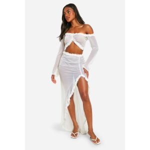 Jupe Maxi En Mesh À Volants - Blanc - 44, Blanc