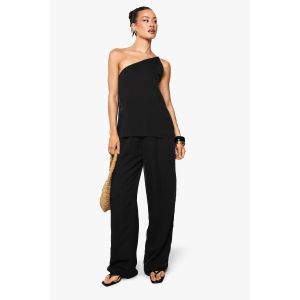 Combinaison À Longues Jambes Larges En Mousseline Texturée Drapée - Noir - 40, Noir