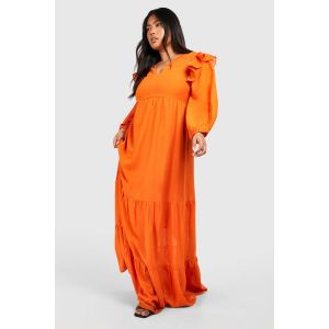 Robe Smock En Chiffon Grande Taille À Manches Volumineuses - Orange Rouille - 46, Orange Rouille