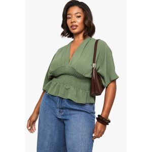 "Plus" Top Blouson À La Taille Cintrée - Vert Kaki - 44, Vert Kaki