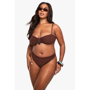 Culotte De Bikini Grande Taille Crinkle À Taille Haute - Marron Chocolat - 56, Marron Chocolat