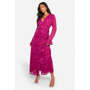 Robe Portefeuille À Volants Florale En Tissu Burnout Longue - Plume - 40, Plume
