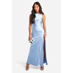 Robe Longue De Demoiselle D'Honneur En Satin Avec Décolleté Échancré - Bleu - 42, Bleu