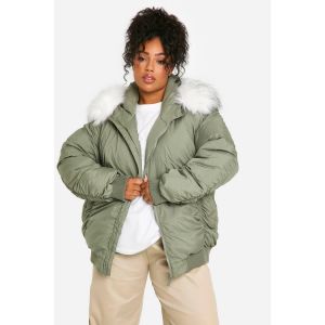 Veste Bomber Grande Taille Avec Garniture En Synthétique - Vert Kaki - 56, Vert Kaki