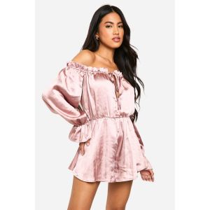 Bardot Combinaison En Satin Ruched - Nude/Coquille D'Œuf - 36, Nude/Coquille D'Œuf