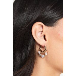 Boucles D'Oreilles Créoles À Charme Perlé - Jaune Or - One Size, Jaune Or