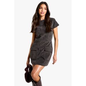 Mini Robe En Daim À Manches Cap - Gris Anthracite - 36, Gris Anthracite