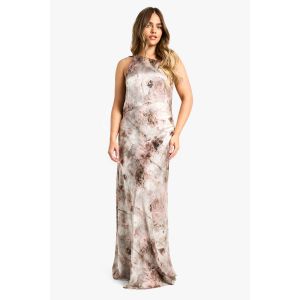 "Petite" Robe Maxi Abstraite À Dos Drapé - Gris - Argent - 38, Gris - Argent