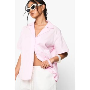 Chemise De Villégiature À Manches Courtes Oversize - Rose Clair - 38, Rose Clair