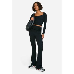 Haut À Manches Longues Crinklé "Tall" Et Ensemble Coordonné Pantalon Flare À Revers - Noir - 38, Noir