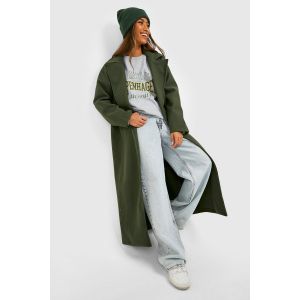 Manteau Long Effet Laine - Vert Kaki - 38, Vert Kaki