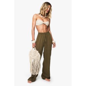 Pantalons De Plage À Jambes Larges Crêpés - Vert Kaki - L, Vert Kaki