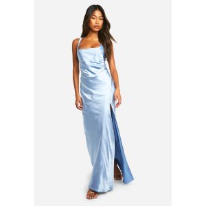 Robe Longue En Satin Pour Demoiselle D'Honneur À Encolure Carrée - Bleu - 46, Bleu
