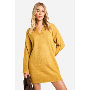 Robe Pull À Col Polo En Tricot Fin Et Doux - Jaune Moutarde - S, Jaune Moutarde