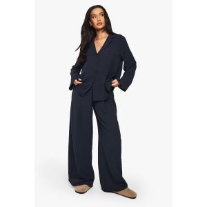 Ensemble Coordonné Avec Chemise Surdimensionnée Tissée Et Pantalon À Cordon De Serrage - Bleu Foncè - 34, Bleu Foncè