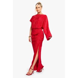 Robe Maxi Plissée À Fronces Fendue - Rouge - 36, Rouge