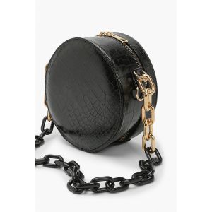 Sac Rond Structuré À Chaîne - Noir - One Size, Noir