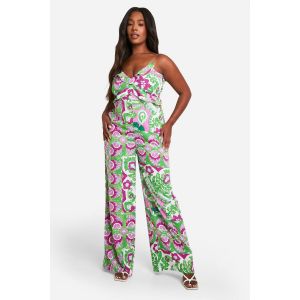 "Plus" Woven Combinaison À Imprimé Cachemire Paisley Et À Fines Bretelles - Vert - 56, Vert