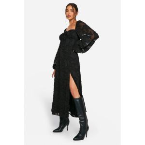 Robe Skater En Burnout Floral De Laitière - Noir - 36, Noir