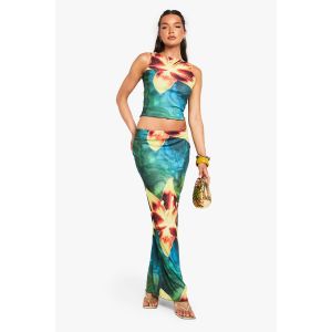 Jupe Maxi Colonne En Maille À Imprimé Floral - Vert - 40, Vert
