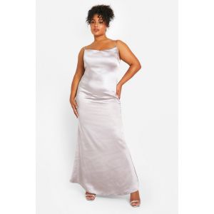 "Plus" Robe Maxi En Satin À Encolure Drapée - Gris - Argent - 56, Gris - Argent