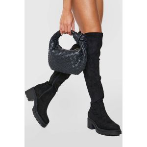 Bottes Au-Dessus Du Genou En Synthétique-Suède À Crampons, Coupe Large - Noir - 38, Noir