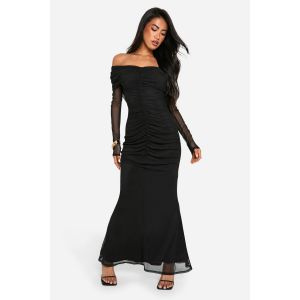 Robe Maxi À Épaules Dénudées Avec Détails En Maille Fluide - Noir - 36, Noir