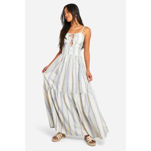Robe Maxi Rayée À Nouer À L'Avant - Bleu - 44, Bleu
