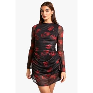 Gracie Piscopo - Robe Courte Froncée À Motif Floral - Marron Chocolat - 42, Marron Chocolat