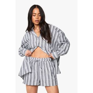 Chemise À Manches Longues Rayée Et Short Coordonné - Noir - 36, Noir