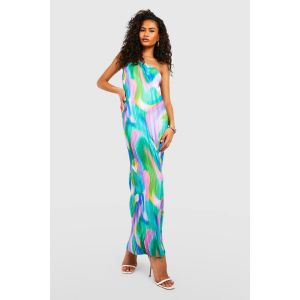 Robe Maxi Bandeau Plissée Abstraite - Vert - 42, Vert