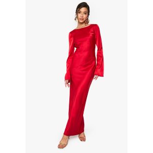 Satin Column Maxi Dress - Rouge - 42, Rouge