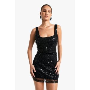 Robe Courte À Sequins Sans Manches, Dos Ouvert Et Encolure Échancrée - Noir - 46, Noir