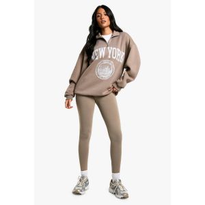 "Tall" New York Survêtement Avec Leggings Et Sweat À Demi-Zip - Marron Taupe - Xs, Marron Taupe