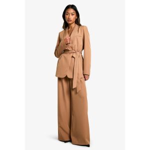 Tailored Pleat Front Wide Leg Trousers - Marron Camel - 36, Marron Camel