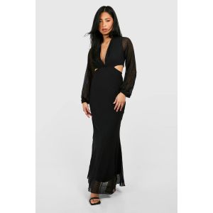 "Petite" Robe Maxi À Découpes Dobby - Noir - 42, Noir
