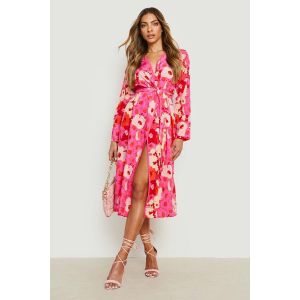 Kimono Floral Ceinturé Éclatant - Rose - 38, Rose